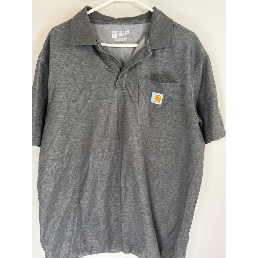 Carhartt Mens Loose Fit Short Sleeve Pocket Polo Shirt Gray TK6685-M Large